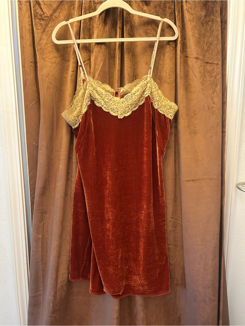 Arrata Silent Journey Velvet Dreams Slip Dress in Rust